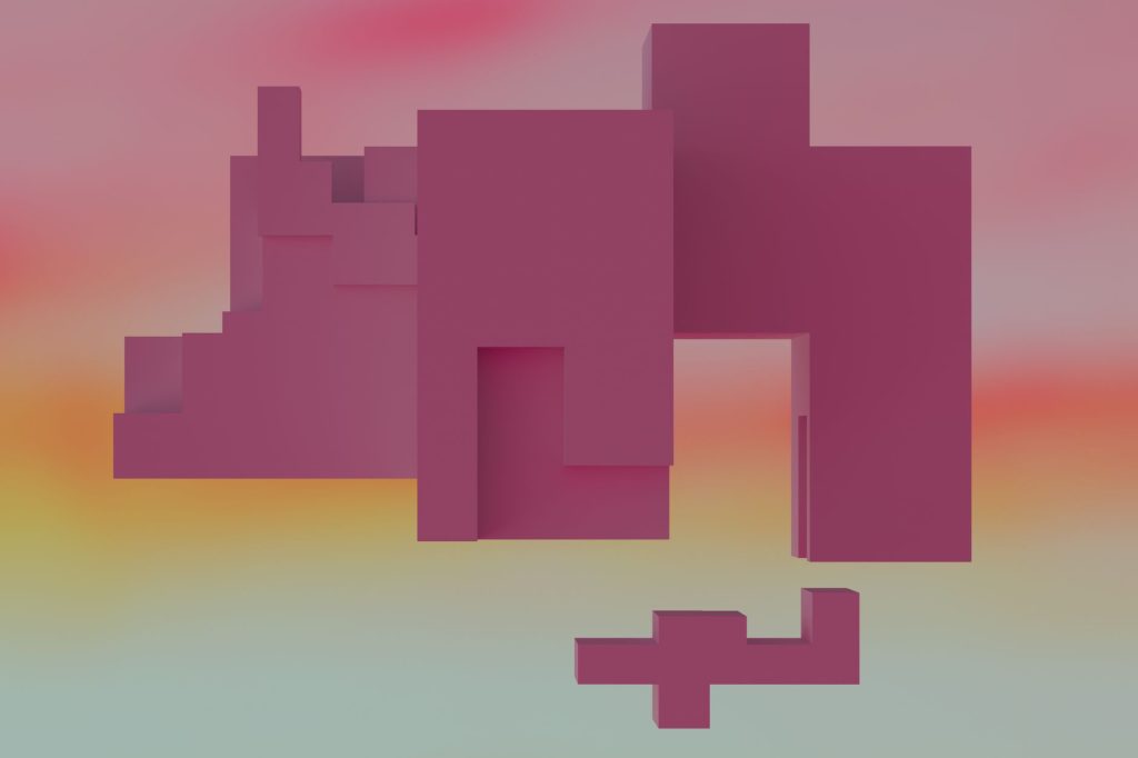 3D abstract shapes in pink against a soft gradient sunset backdrop, ideal for creative designs.