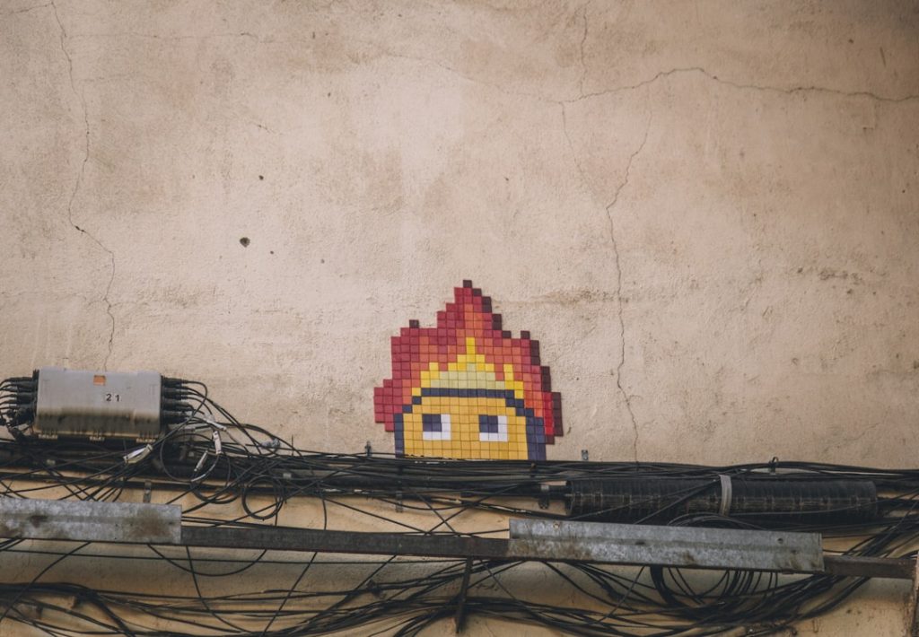 Graffiti of a Nintendo character, somewhere in Madrid